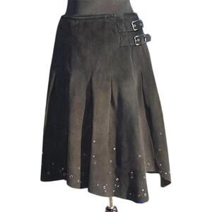 Donald Pliner Black Suede Skirt Lined Fit Flare Grommet Self Belt NWT $875 8/10